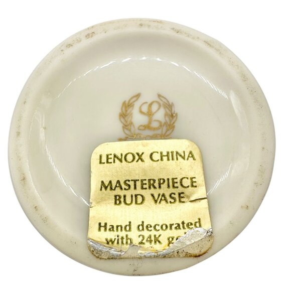 Lenox China Masterpiece Bud Vase Hand Decorated With 24K Gold Rims 7" Tall - Picture 5 of 6